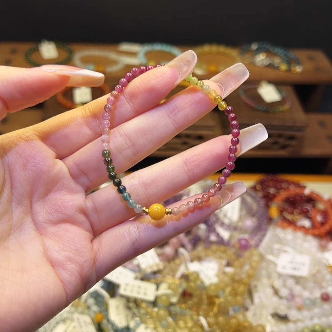 烟晶手链银S925镶嵌碧玺1341