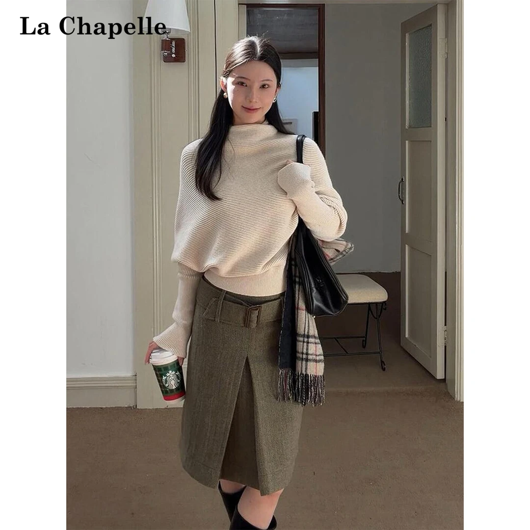 La Chapelle/拉夏贝尔【优质版】正肩针织蝙蝠袖上衣高领秋冬爆款女