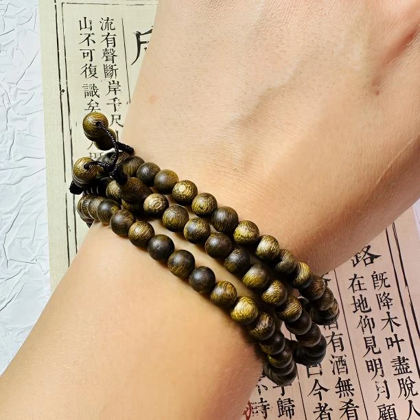 沉香QQ沉香6mm长串原香原味文玩佛珠