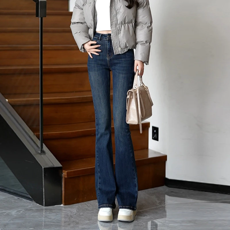 微喇叭牛仔裤女2025春季新款紧身弹力显瘦显高拖地马蹄裤喇叭裤子
