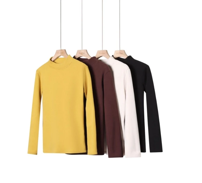 打底衫女秋冬新款暖姜加绒加厚半高领羊毛保暖蚕丝