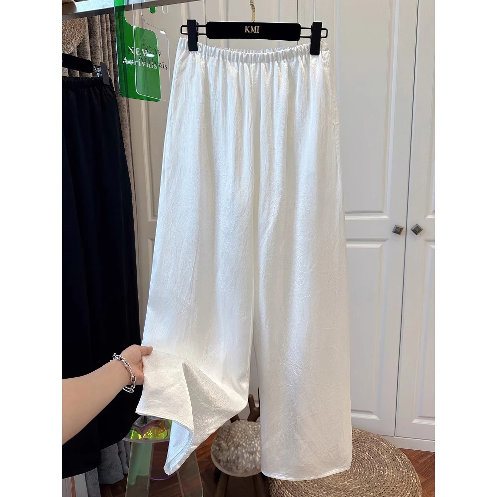 胖mm240斤大码高级感松紧腰醋酸缎面休闲裤女阔腿裤垂感显瘦夏季