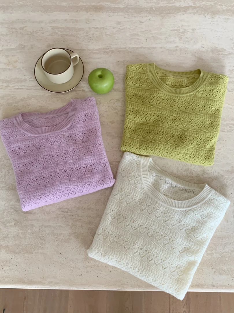 【玥玥家】100%纯羊毛春款-时尚慵懒风-镂空设计-镂空针织衫