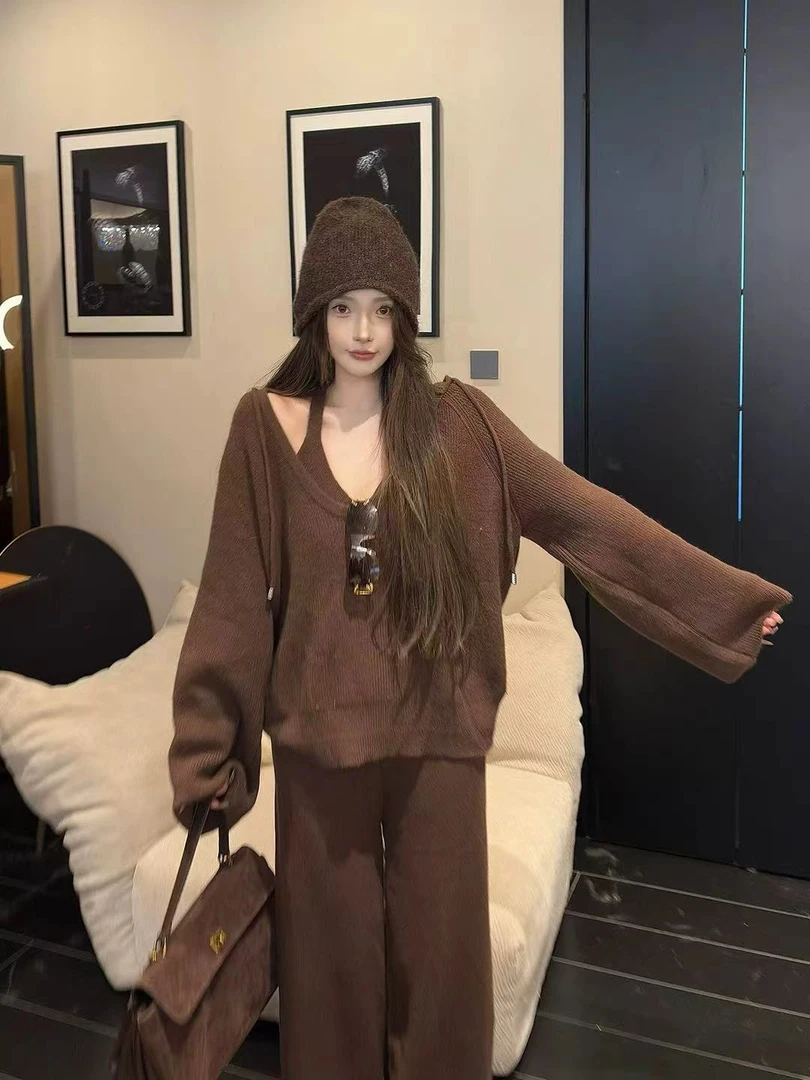2025韩版时尚百搭慵懒风气质宽松套头挂脖套装693