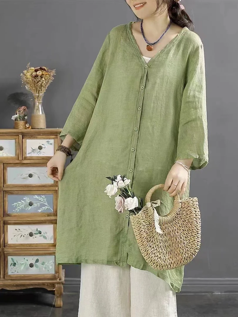 高支定制稀疏亚麻中长款开衫防晒空调衫夏季气质外搭
