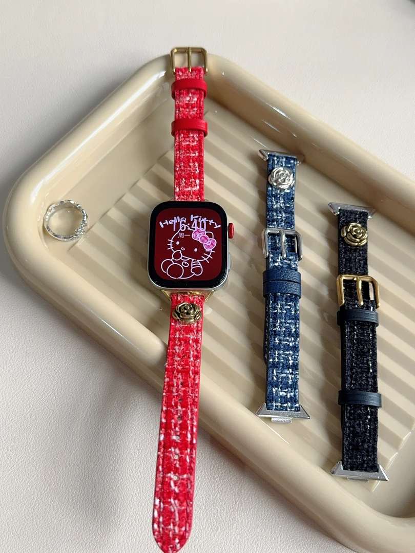 表带适用华为fit4手表fit3毛呢山茶花华为手环10皮质98代替换腕带