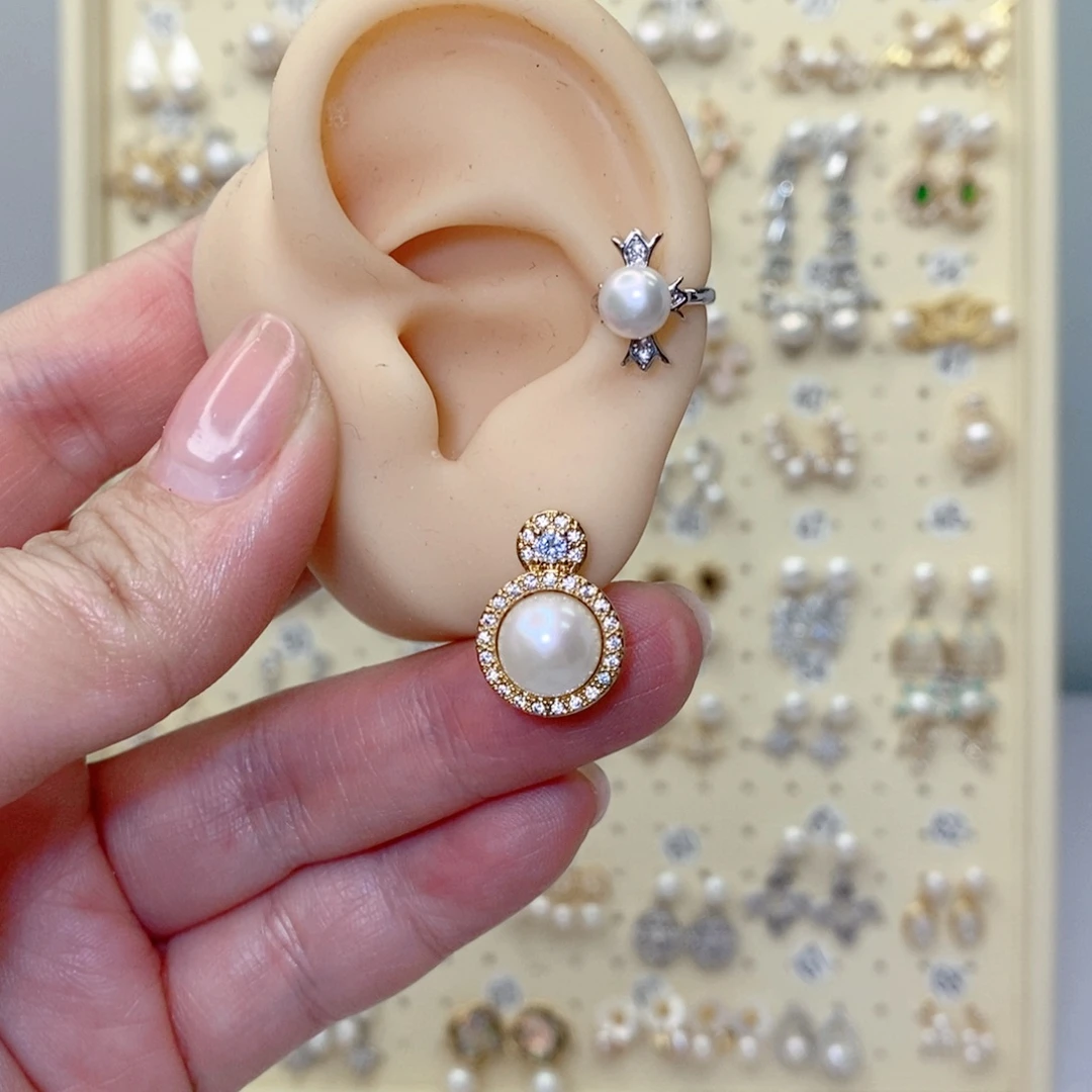 淡水珍珠耳饰银S925镶嵌