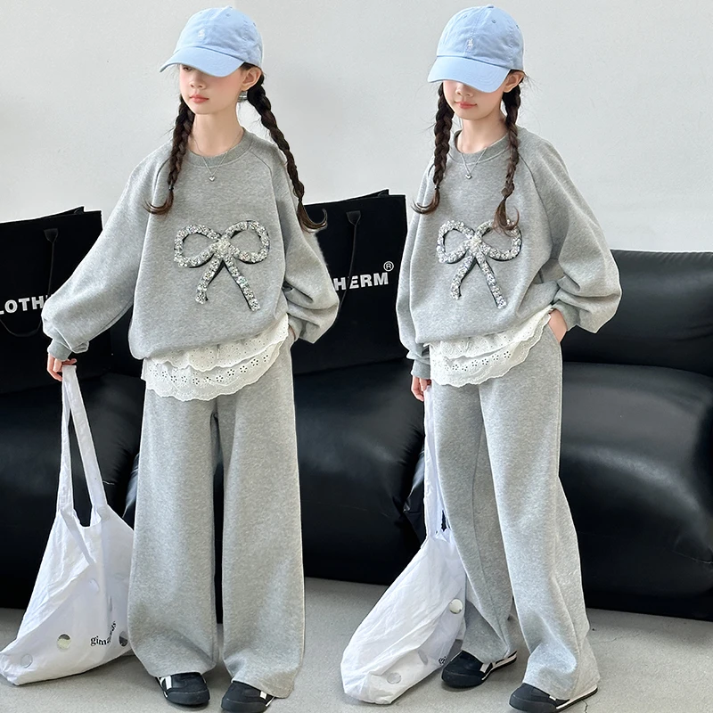 女童春秋款休闲套装2025新款6-12岁15岁中大童洋气时尚卫衣两件套