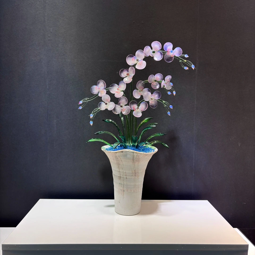 淄博琉璃摆件【蝴蝶兰】【金粉世家】纯手工客厅玄关公司禅意桌面摆设