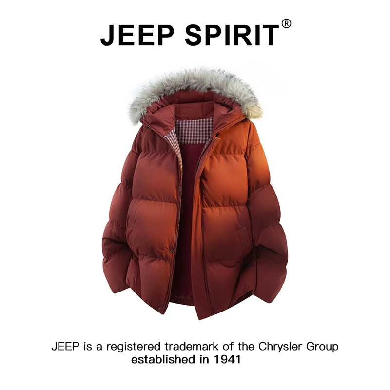 JEEPSPIRIT吉普毛领连帽棉服男款冬季加厚保暖面包服情侣棉衣外套