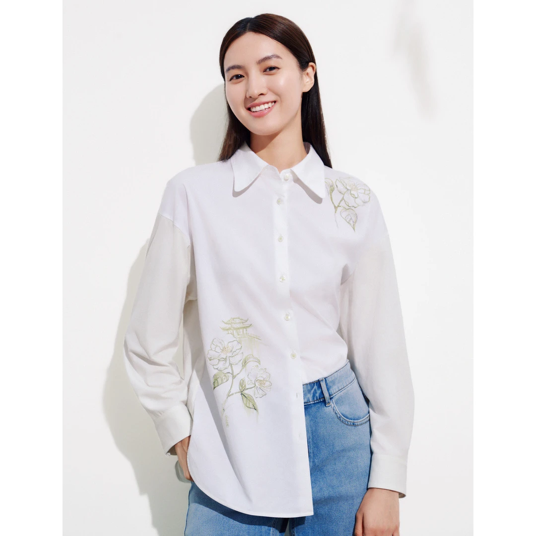 【思思专属】花卉线条优雅极简风纯色白衬衫通勤女士EE00619V1