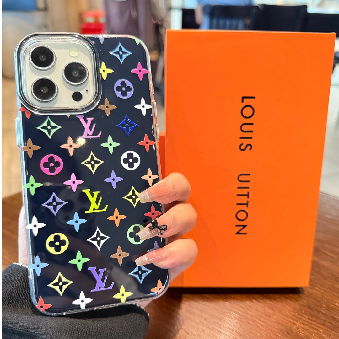 黑三彩老花适用苹果16Promax手机壳新款iPhone13散热15保护套14pm