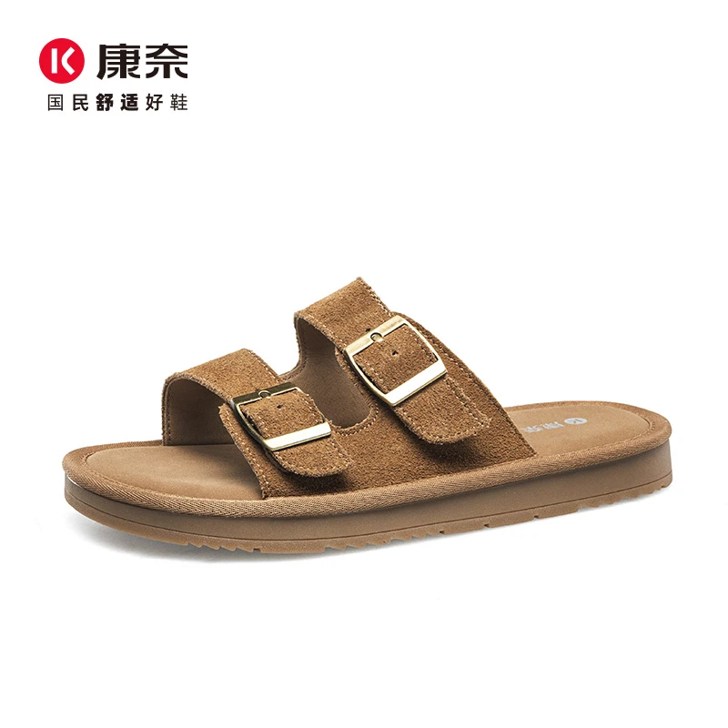 Kangnai/康奈54074专柜正品2025夏季博肯时尚牛皮拖鞋低跟女凉鞋