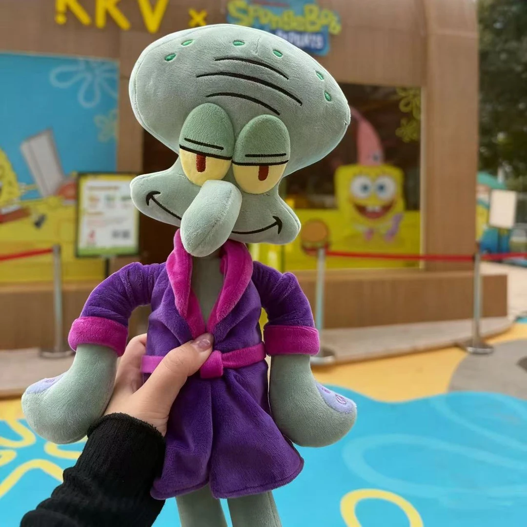海绵宝宝章鱼哥紫色长袍睡衣毛绒玩偶慵懒松弛感卡通儿童抱枕娃娃
