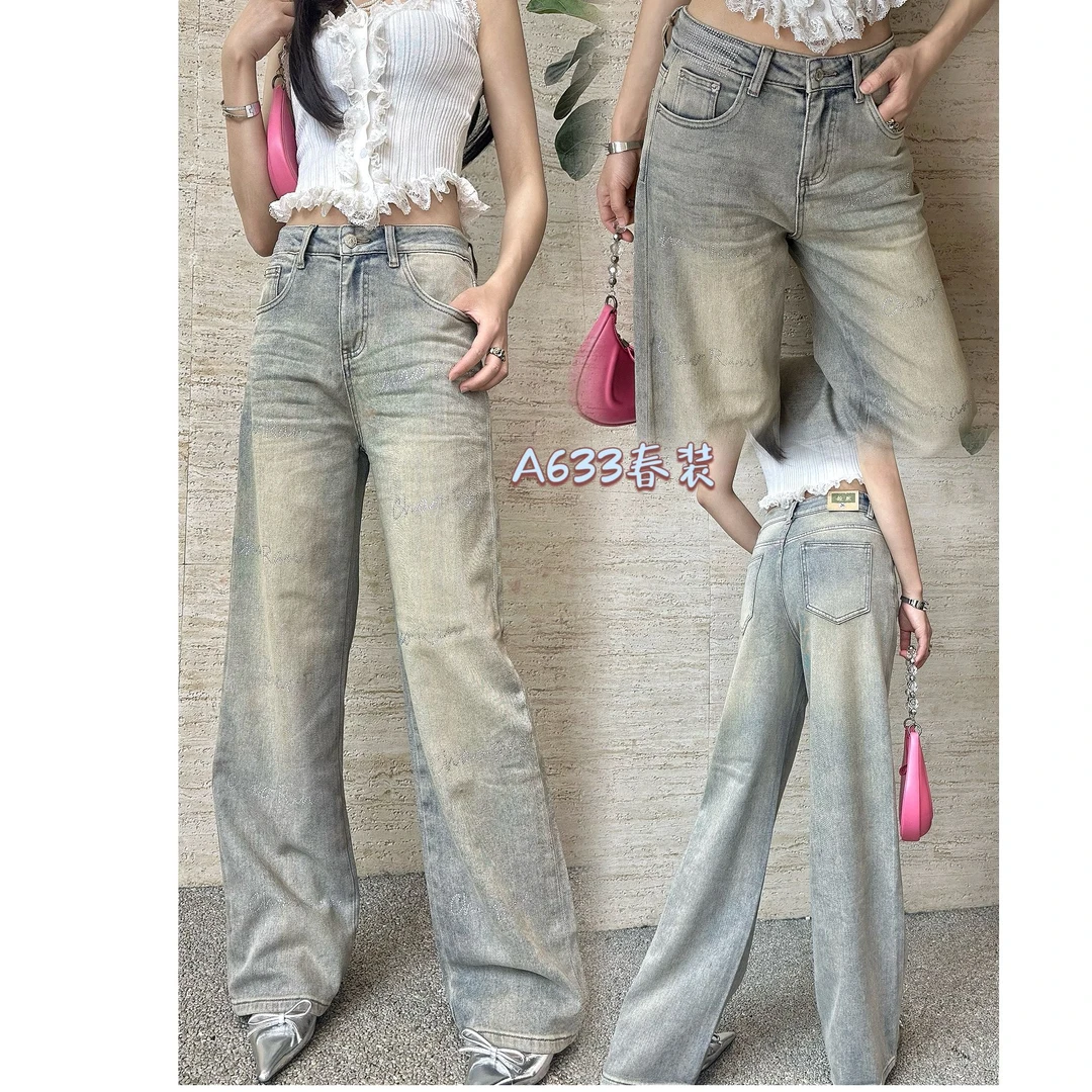 欧版独家字母烫钻筒裤