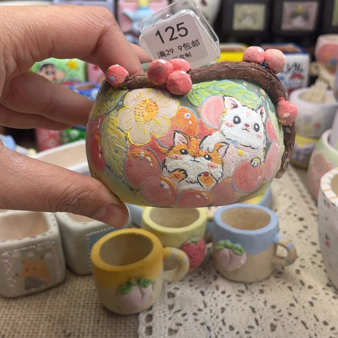 红陶如****意125手绘盆猫咪花盆