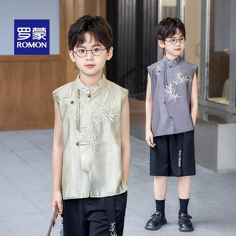 痞帅男童西装新中式国风马甲套男童汉服花童礼服主持走秀演出服