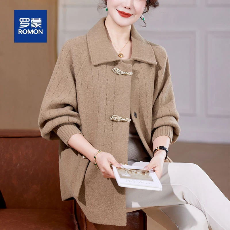 罗蒙气质妈妈春秋装短款毛呢外套女新款时尚休闲高档中老年上衣