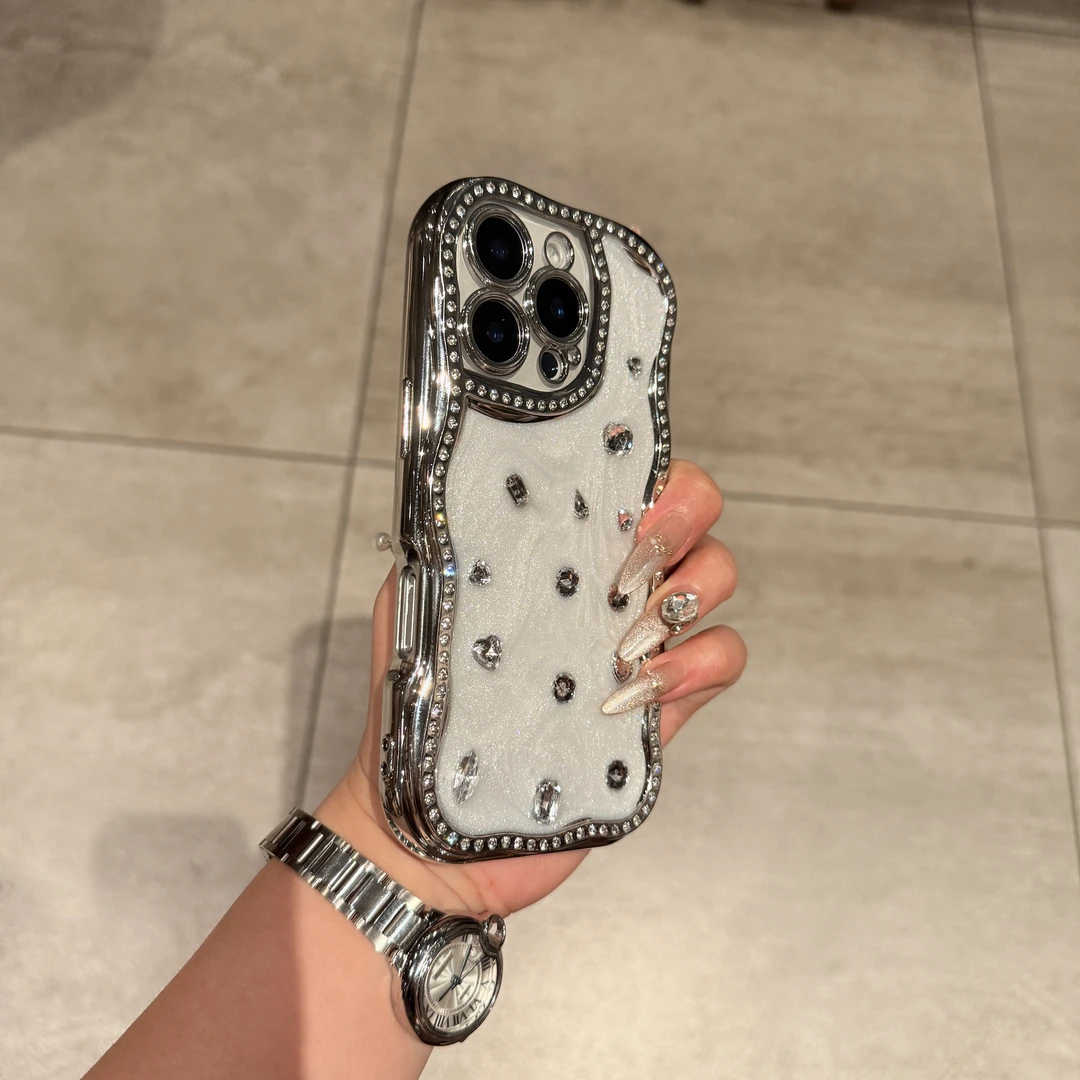 轻奢高级闪钻波浪电镀滴胶适用苹果16promax手机壳15pro新款14/13