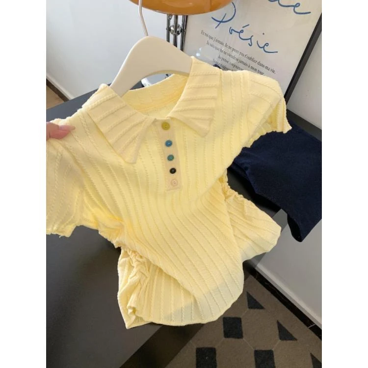 独特超好看单穿上衣设计感小众黄色翻领针织t恤夏装女装2025新款