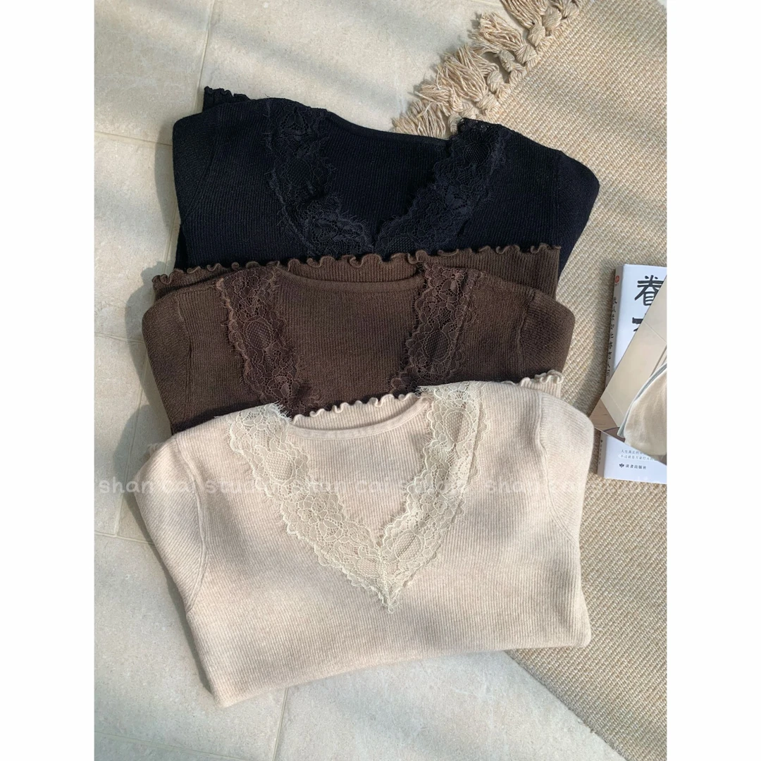 杉菜shancai丨（气质女人）蕾丝羊毛打底秋冬
