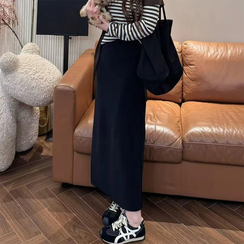 2025夏季新款休闲风百搭高腰纯色半身裙女时尚洋气设计感显瘦裙子