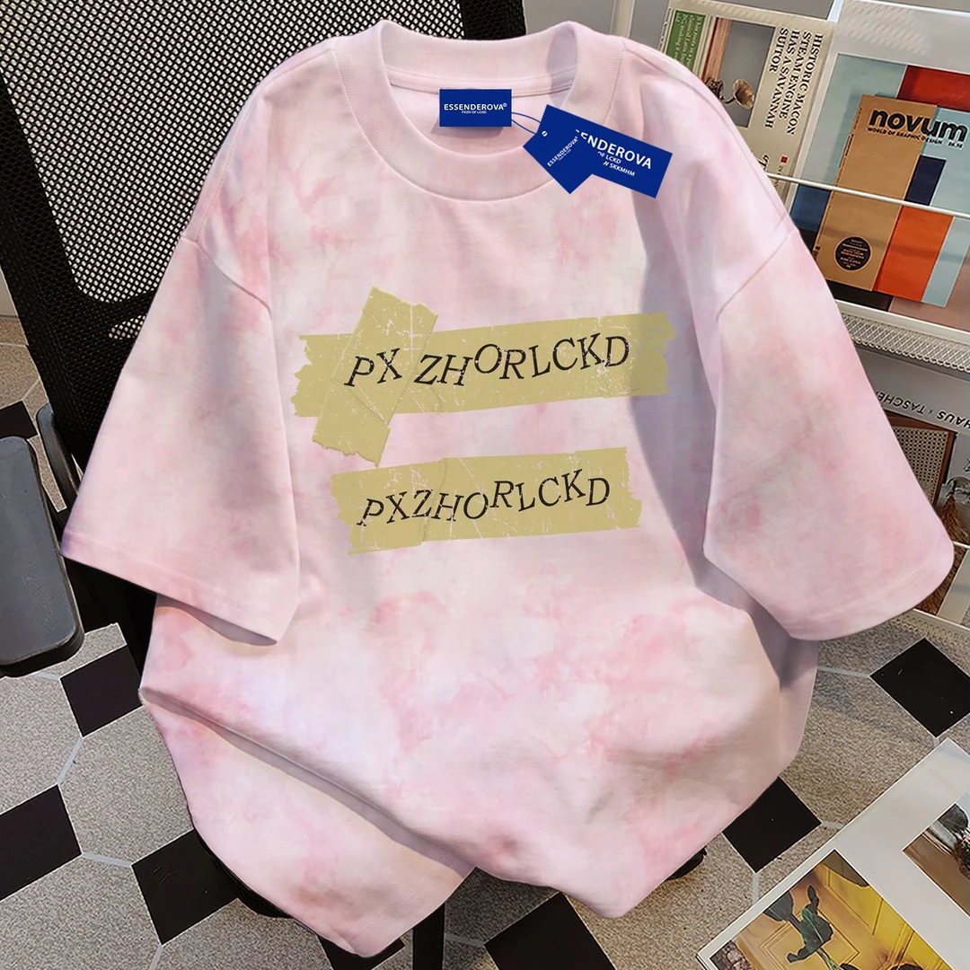 100%纯棉设计感休闲扎染短袖t恤男女夏季爆款宽松圆领情侣上衣