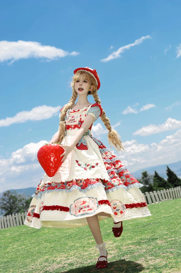 【草莓塔塔】现货lolita优雅印花洛丽塔蔷薇絮语甜美公主连衣裙