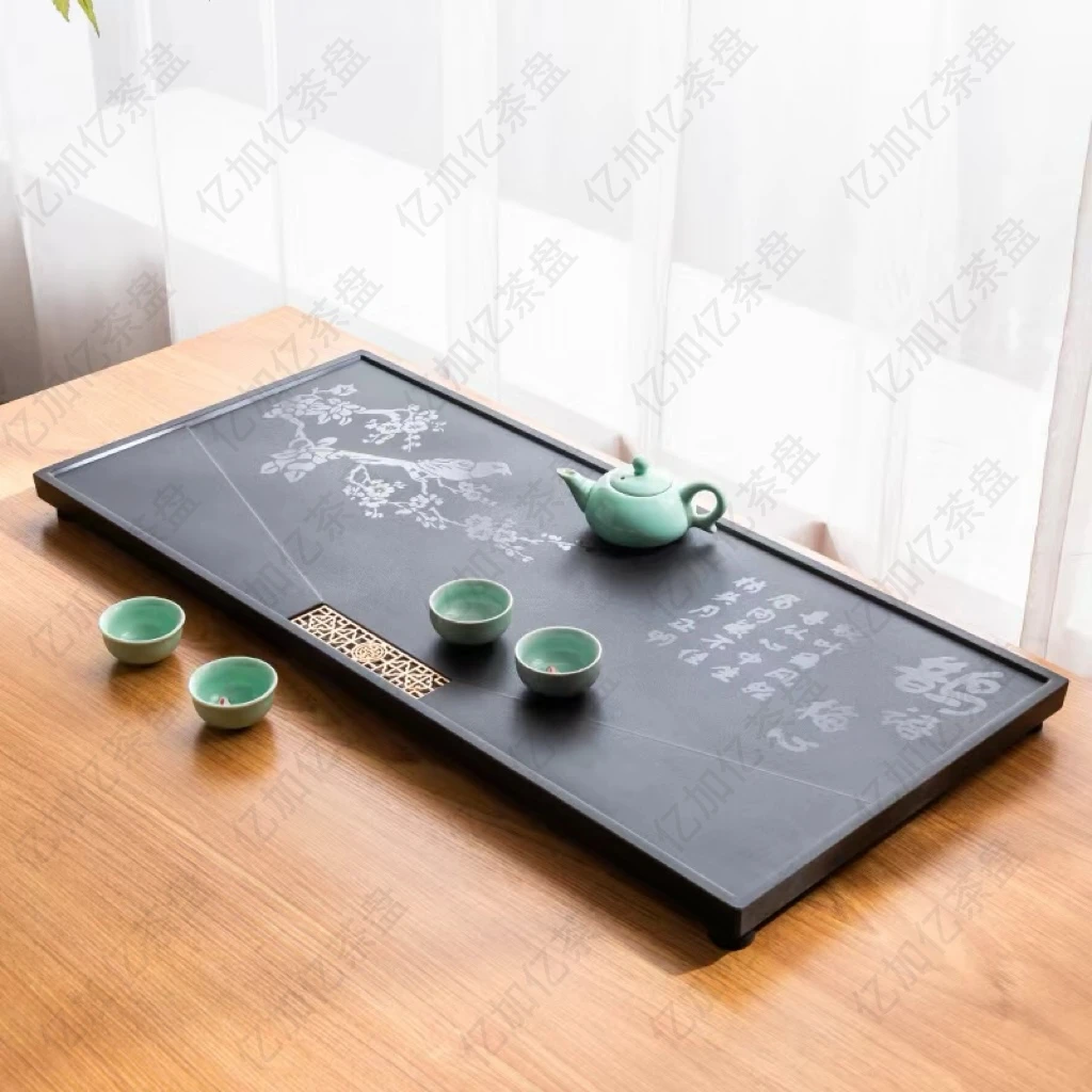 新款鹊语石茶盘乌金石家用简约干湿分离办公阳台泡茶排水茶盘
