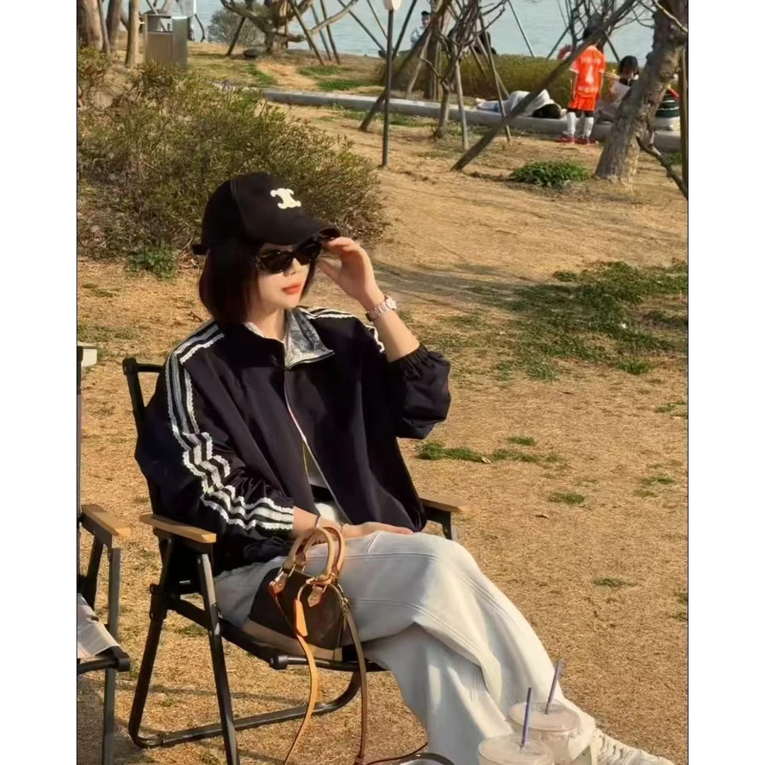 玳妮【蕾丝画影】春季 立领蕾丝里衬三条杠短外套 休闲百搭长袖上衣