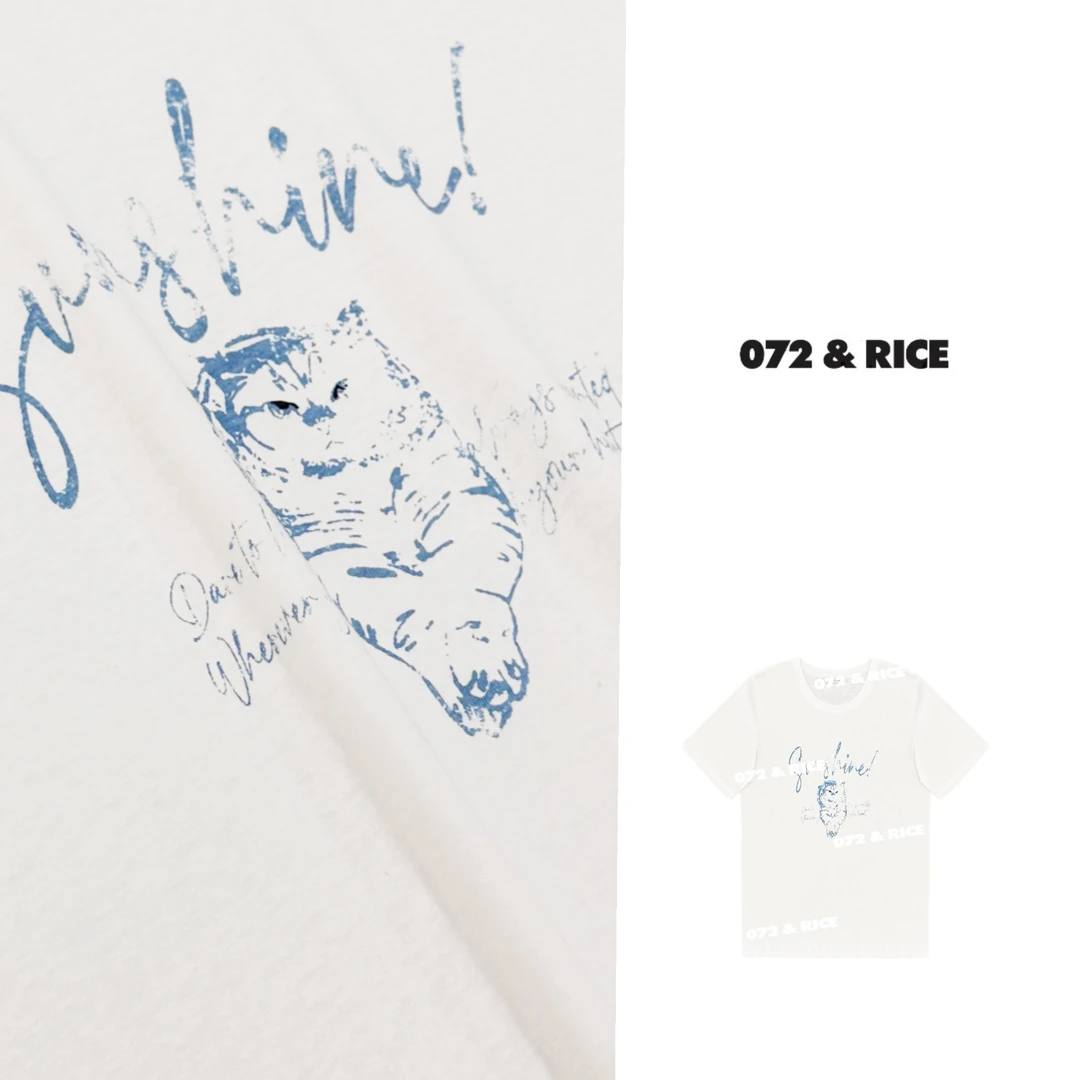072 & RICE【蓝眼猫TEE】夏季休闲圆领百搭短袖T恤 32NB343Z*