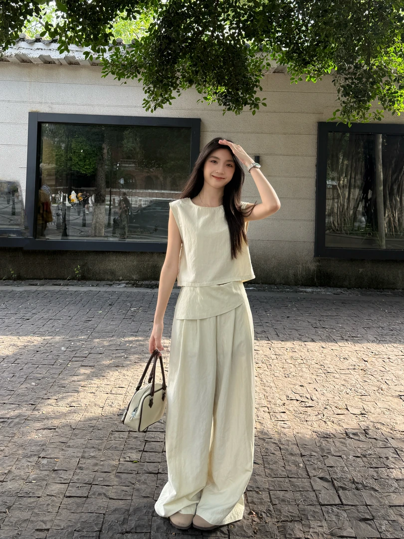 双面穿搭减龄休闲两件套阔腿裤子韩系chic别致慵懒风松弛感一整套