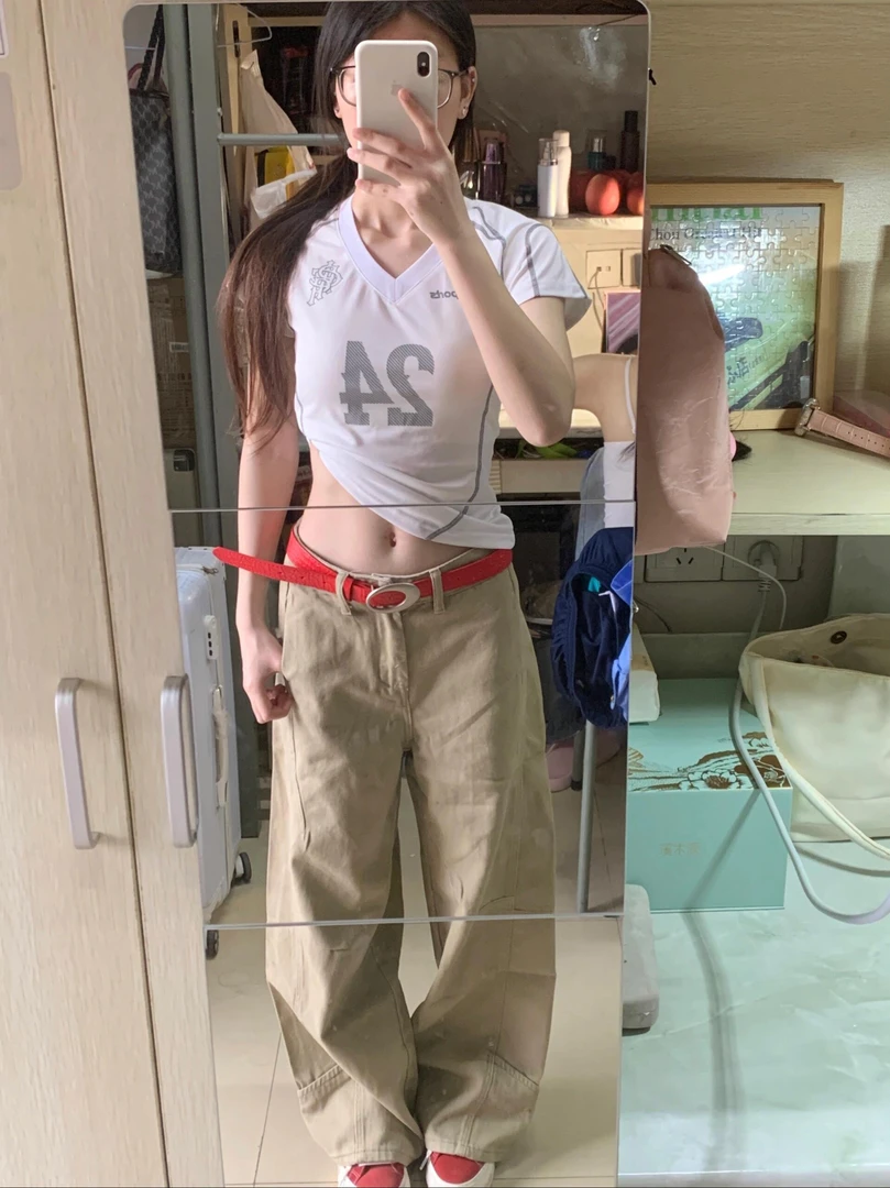 微胖mm卡其色显瘦百搭垂感牛仔裤女夏季新款设计感高腰宽松阔腿裤