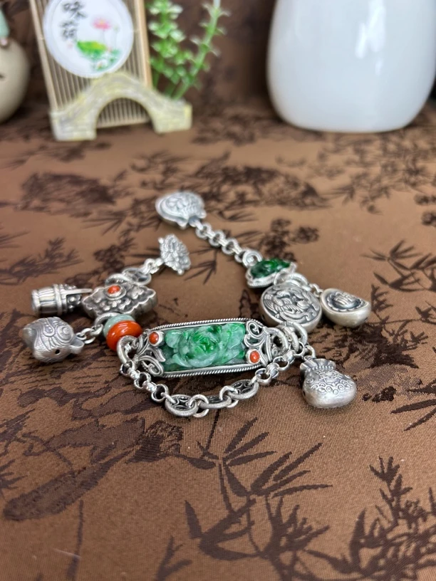 925银手链 小郑家纯银手工簪刻手链