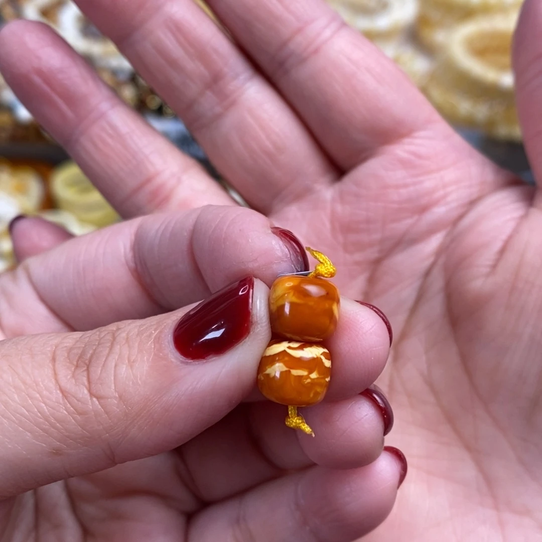 琥珀裸石未镶嵌老花蜡老型对珠9×8