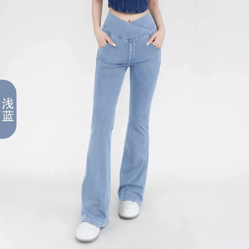 1961小个子高腰浅蓝水洗牛仔遇见70年代复古牛仔喇叭裤牛仔裤裤子