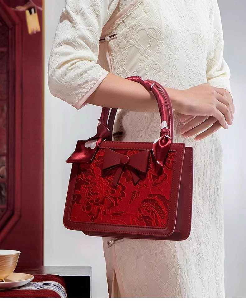 红色结婚包包女新娘包包新款潮轻奢高级感手提包单肩斜挎女包肩包