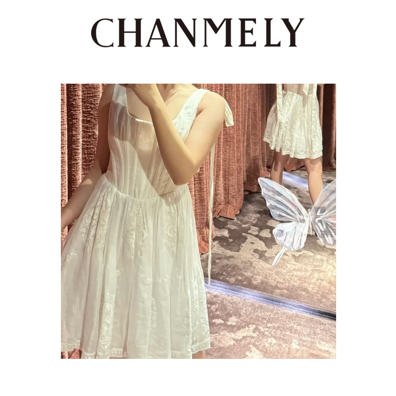 【CHANMITY】24/ss翩翩起舞甜美减龄蕾丝苎麻迷你连衣裙 0241247
