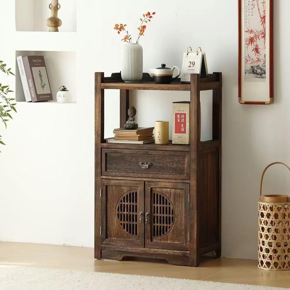 碳烤色新中式实木餐边柜入户玄关柜茶室置物柜茶水柜边柜斗柜客厅