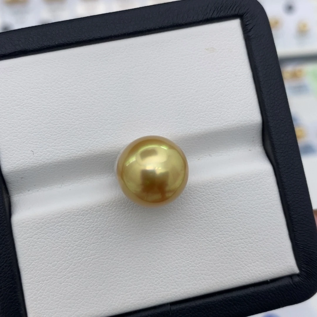 未镶嵌极光茶金裸珠海水珍珠12.8-13.2