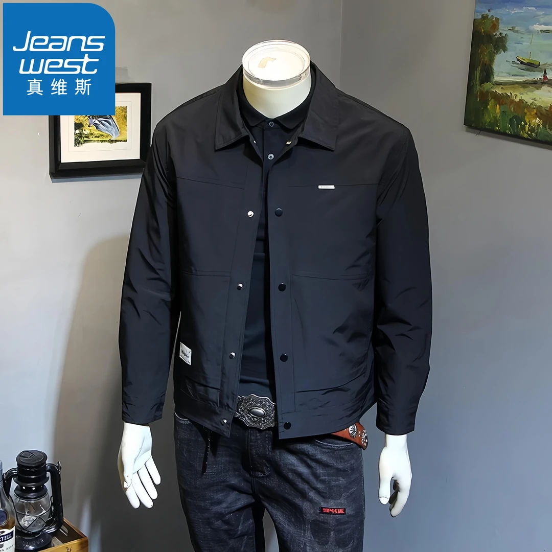 真维斯Jeanswest春秋季韩版修身夹克翻领外套简约百搭休闲上衣服