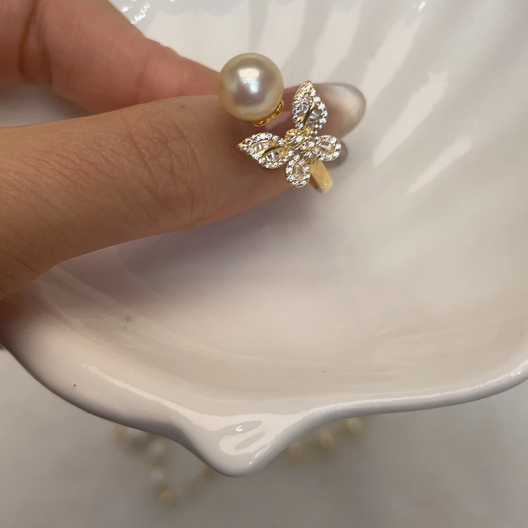 戒指海水珍珠银S925镶嵌