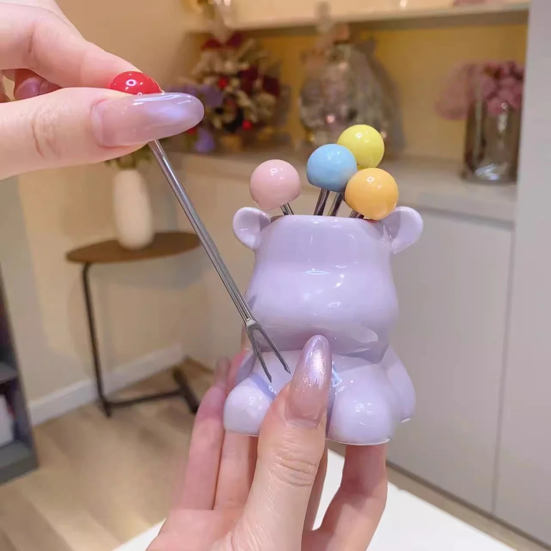 高颜值水果叉罐不锈钢小叉子家用轻奢儿童安全甜品水果签高级感