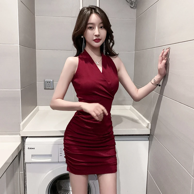 气质性感无袖连衣裙夜店女装夜总店辣妹紧身收腰抽褶包臀裙子秋