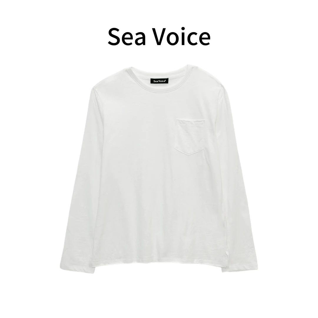 常规长袖纯色口袋圆领T恤5513-053