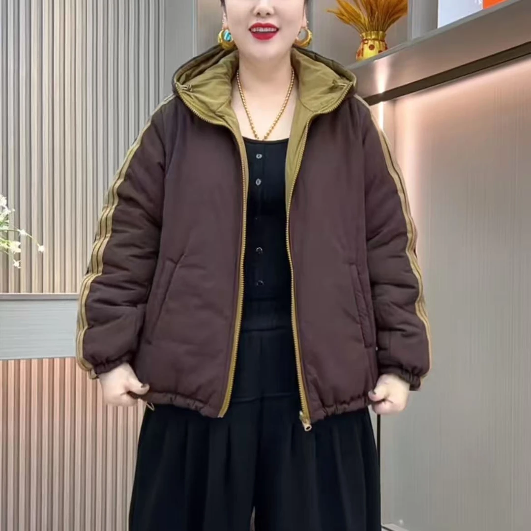 9003新款秋冬加厚连帽双面双穿宽松显瘦拼接休闲上衣棉服外套