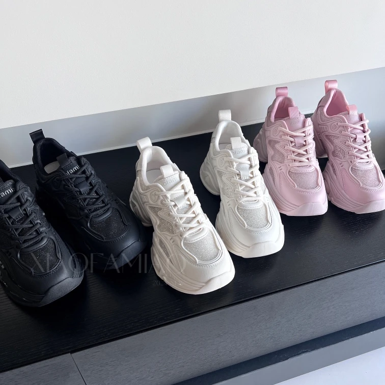 小发喵亮闪闪运动时尚百搭系带潮流纯色圆头ins时尚休闲鞋