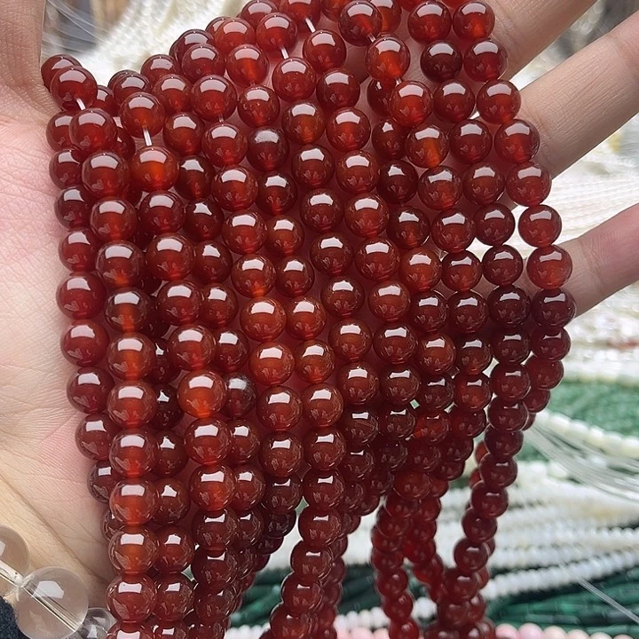 未镶嵌玛瑙/玉髓珠宝半成品一条8mm左右红玛瑙