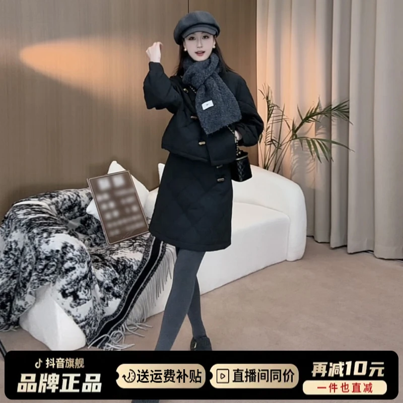 高级感小个子通勤套装2025冬季新款法式短大衣短裙加厚两件套装女