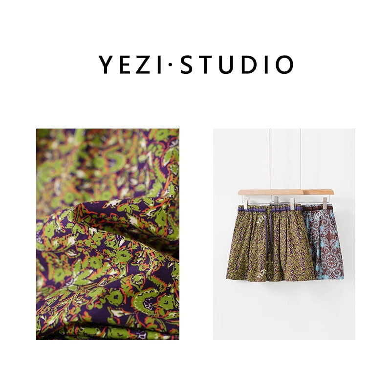 【森-呼-吸】2025夏季复古假日纯棉印花窄腰抽绳短裤25236070